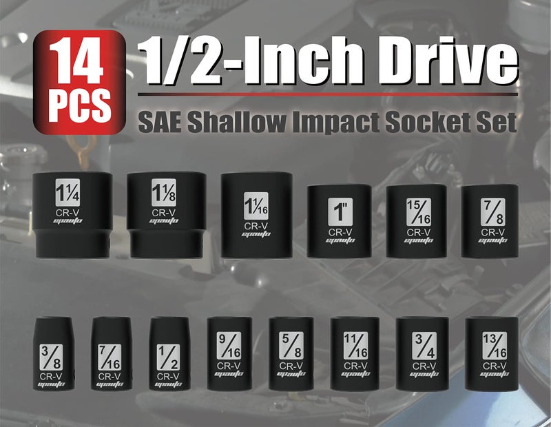 EPAuto مجموعة مفاتيح صدمات ضحلة من EPAuto بحجم 1/2 بوصة، CRV، 6 نقاط، 14 مفتاحاً - Image 2